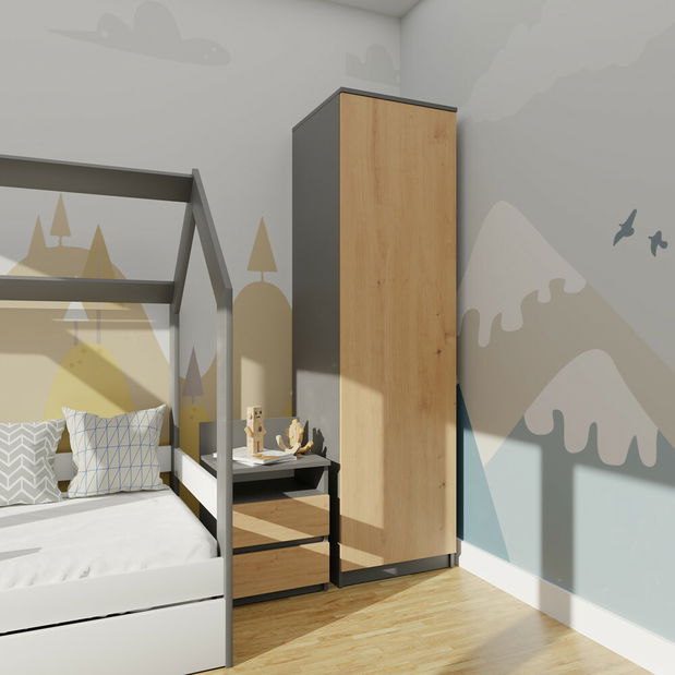 Dulap de haine Musecalo 2 (antracit + stejar artisan)