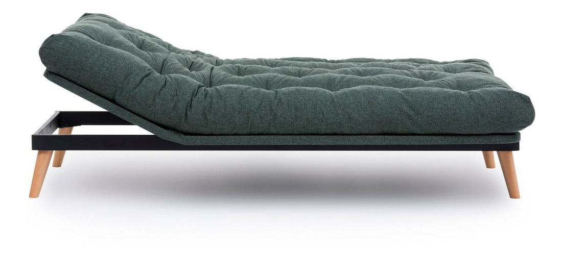 Rozkladacia pohovka Sakotta (zelená + drevo)