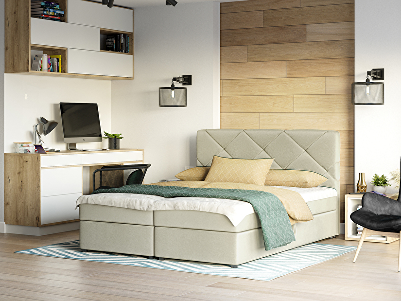 Franciaágy Boxspring 140x200 cm Karum Comfort (bézs) (ágyráccsal és matraccal)