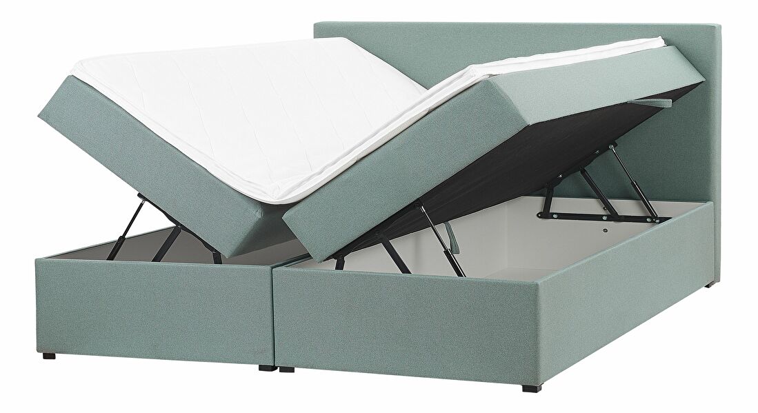 Manželská posteľ Boxspring 160 cm SENNOR (s matracmi a úl. priestorom) (svetlozelená)