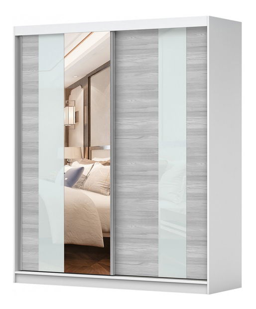 Šatníková skriňa Mebur 32 180 (biela + kathult + biele sklo + zrkadlo)