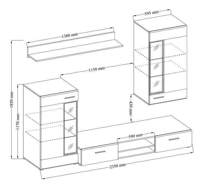 Mobilier living Tallington (Alb + Stejar sonoma) (fără iluminat)