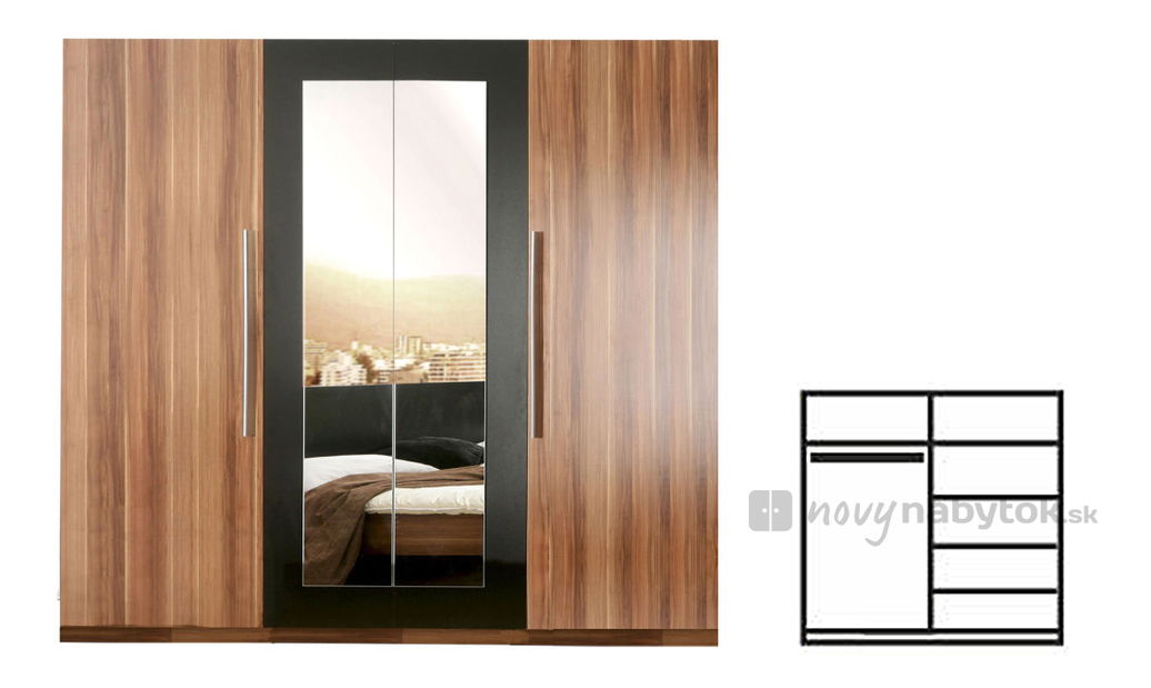 Šatníková skriňa Juliet 4DV orech+čierna