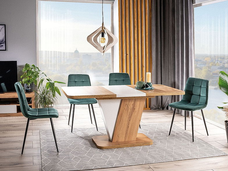 Masă de sufragerie extensibilă 120-160 cm Cecila (stejar wotan + alb mat) (pentru 4 până la 6 persoane)