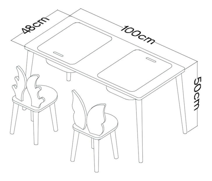Dječji kreativni stol s 2 stolice Tevenko 1 (breza)