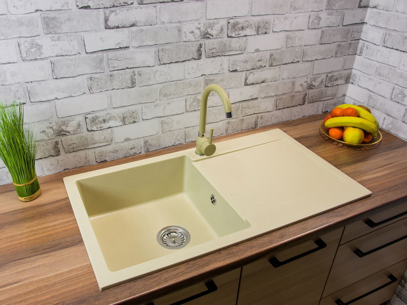 Chiuvetă de bucătărie Adaxa (bej) (cu 1 orificiu pentru robinet) (D)