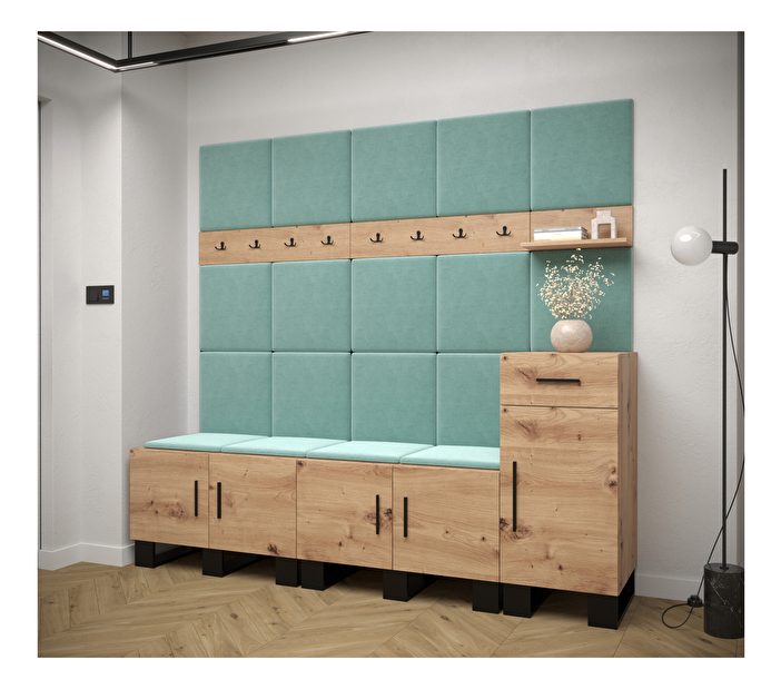 Set mobilier pentru hol Amanda 8 (Stejar artisan + verde)