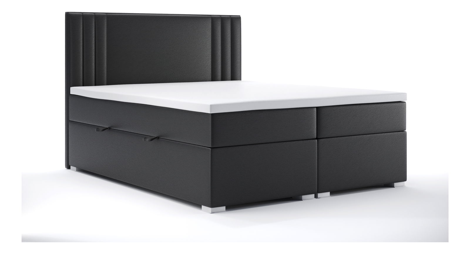 Pat matrimonial Boxspring 140 cm Morcano (Negru piele ecologică) (cu sp. depozitare)