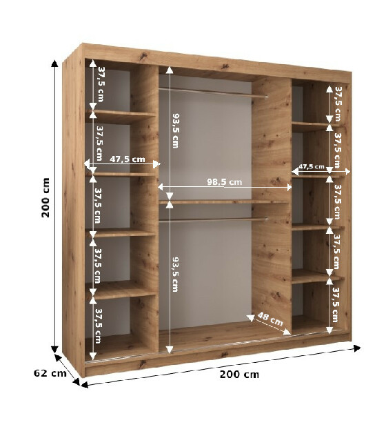 Ruhásszekrény 200 cm Verika 4 200 (fekete + szonoma tölgy)