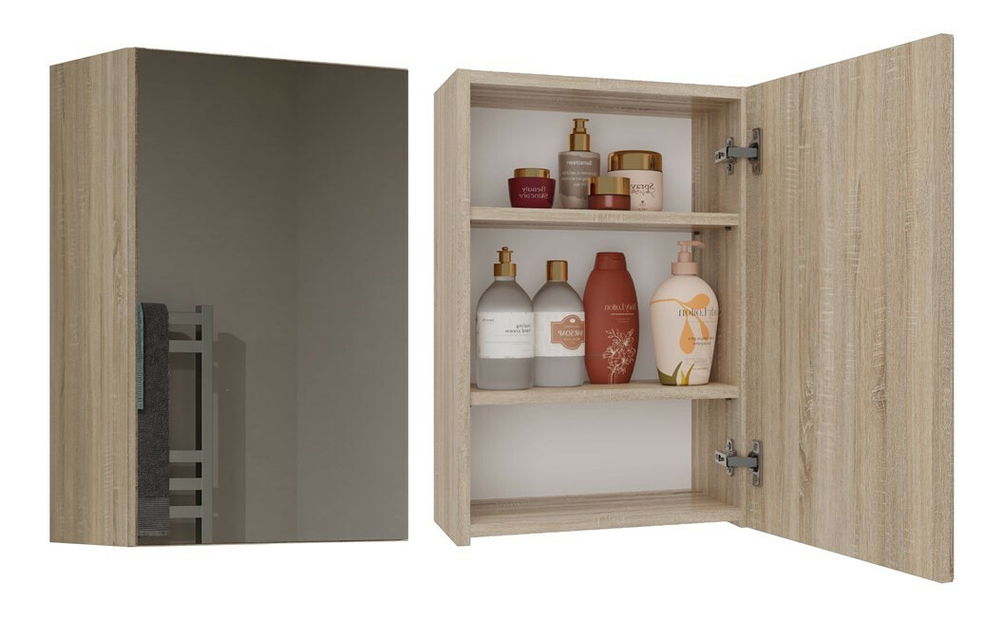 Dulap de baie suspendat Perdieron 3 (stejar sonoma) (cu oglindă)