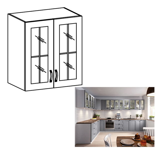 Gornji kuhinjski ormarić G60S Lanaya (bijela + siva mat)