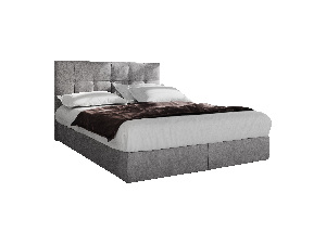 Pat matrimonial Boxspring 140 cm Porto (gri) ( cu saltea și sp. depozitare)