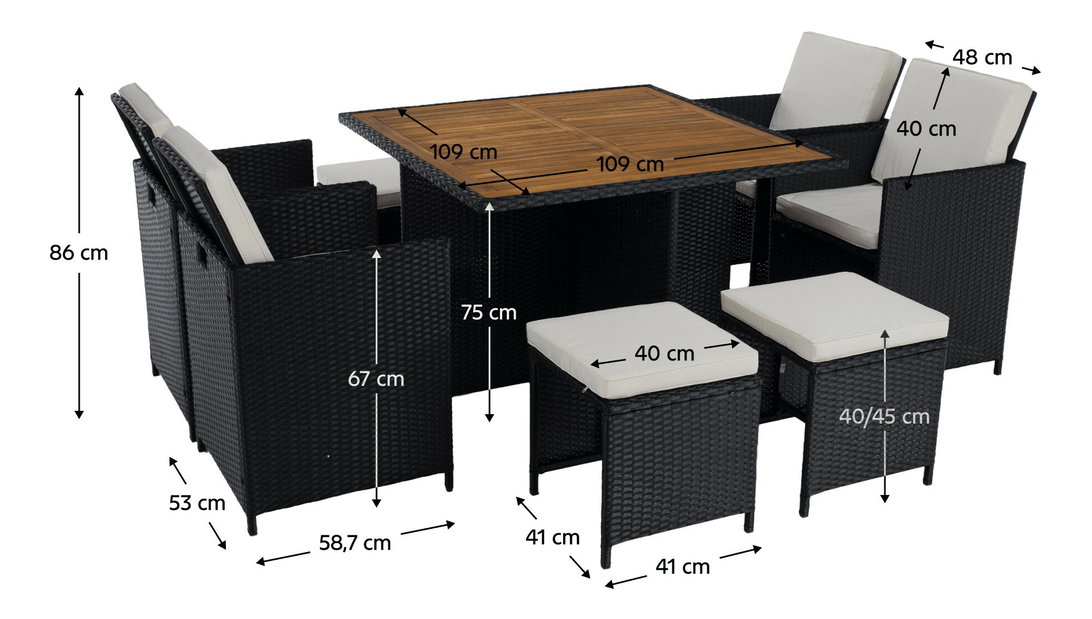 Vrtni ratanski set Milford (crna + krem + prirodna)