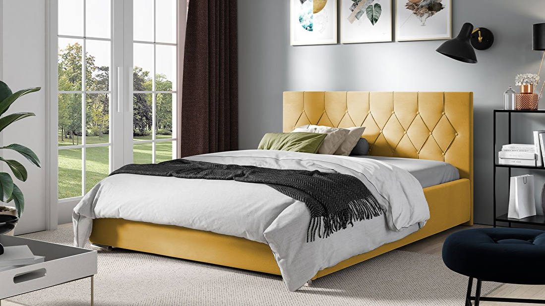 Bračni krevet 140 cm Calzone (žuta) (s podnicom i prostorom za odlaganje)