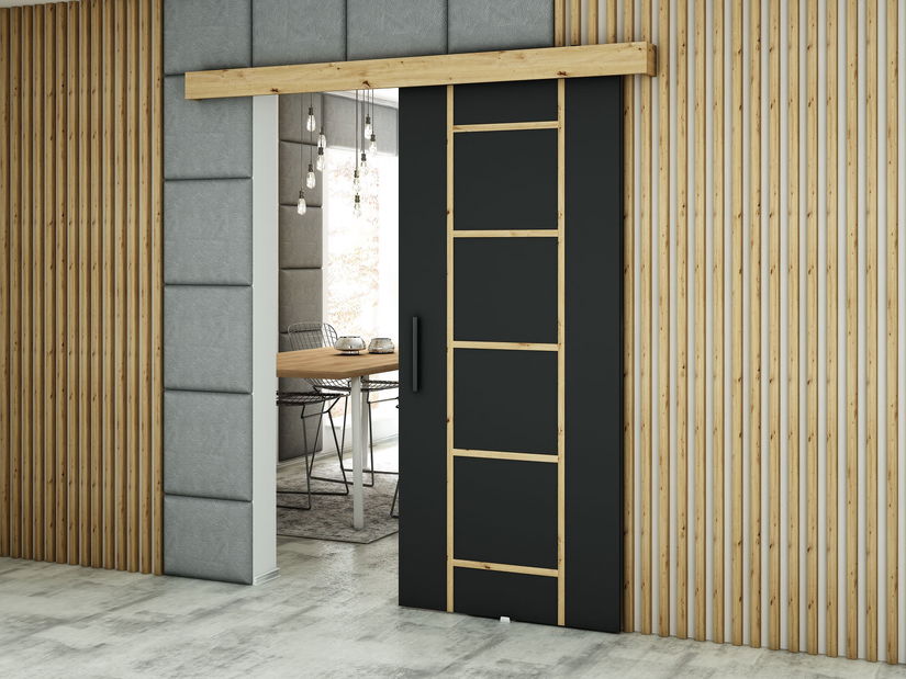 Uși culisante 90 cm Lovella (stejar artisan + negru mat)