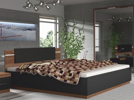 Manželská posteľ 180 cm Degas (LED osvetlenie) (orech + čierna)