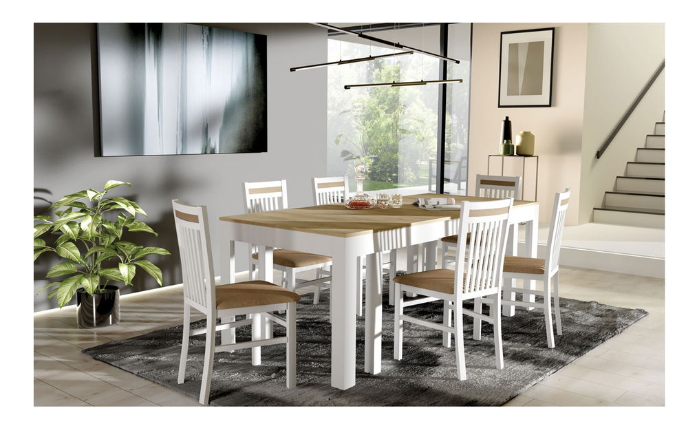 Masă de sufragerie Weston (Stejar riviera + alb) (pentru 6-8 persoane)