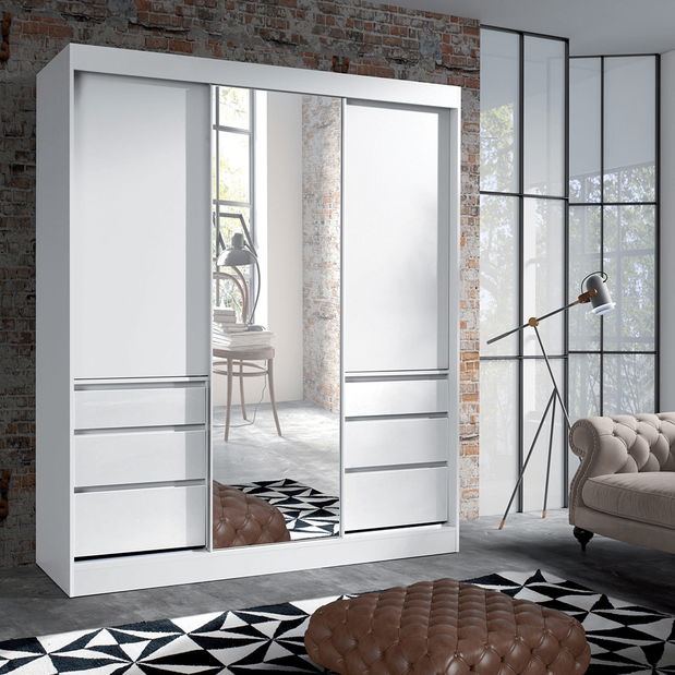 Dulap de haine 180 cu oglindă Romunald (Alb)