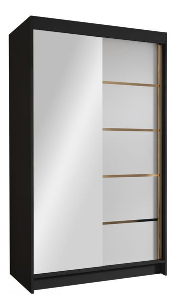 Dulap de haine cu uși culisante Monata III 100 (Alb + Negru + auriu) (cu oglindă)