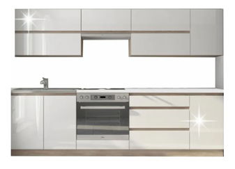Kuchynská zostava 260 cm Lina (dub sonoma + vysoký lesk biely)