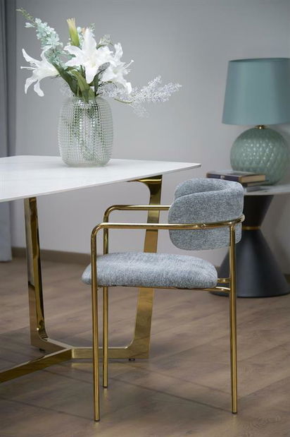 Blagovaonski stol Clementine (bijeli mramor + zlatna) (za 6 osoba)