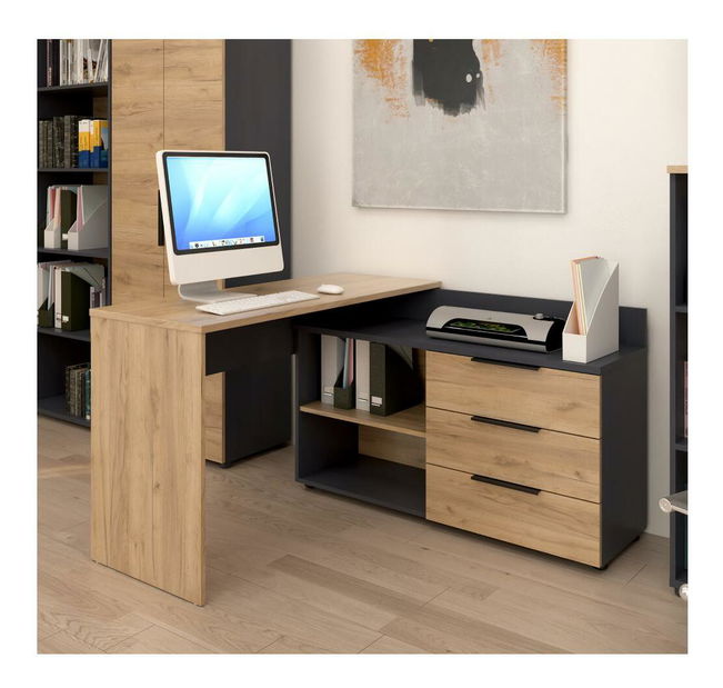 Kutni PC stolić Klodekas 9 (grafit + hrast artisan) 