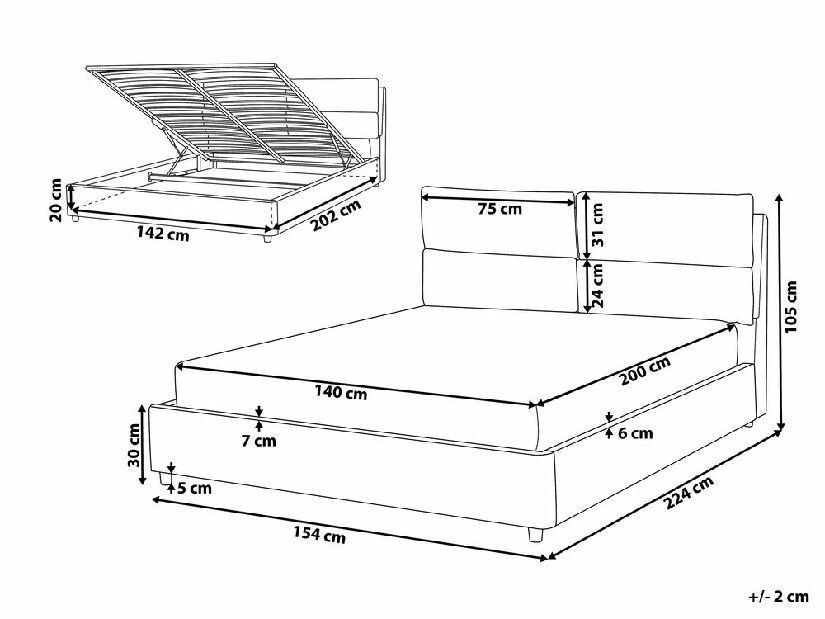 Manželská posteľ 140 cm Batil (sivá) (s roštom) (s úl. priestorom)