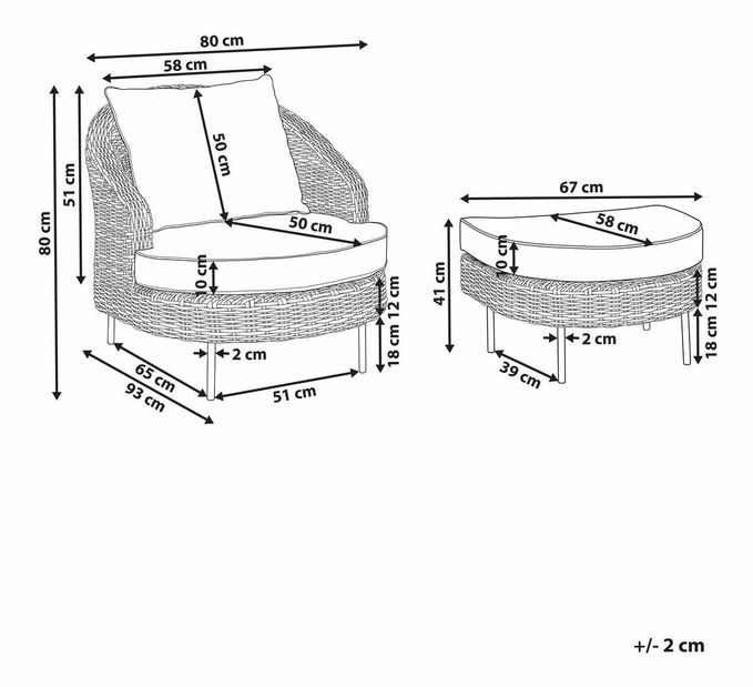 Viseća fotelja s tabureom Al (ružičasta)