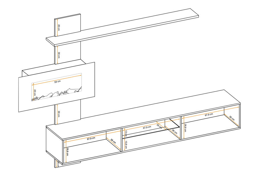 Set za dnevni boravak s električnim kaminom Flamingo E (crna mat) (s LED rasvjetom)