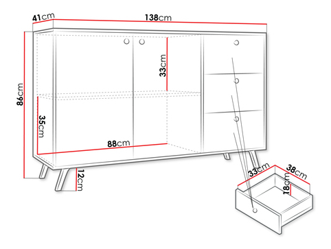 Komoda Astradon 2D3S (crna + zlatna) 