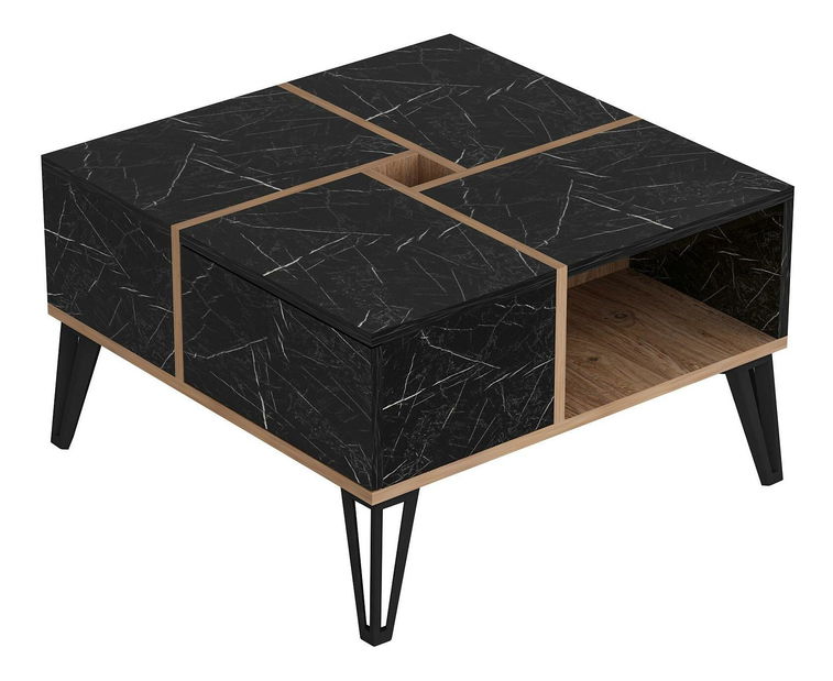 Măsuță de cafea Nirvy (negru + nuc + alb)