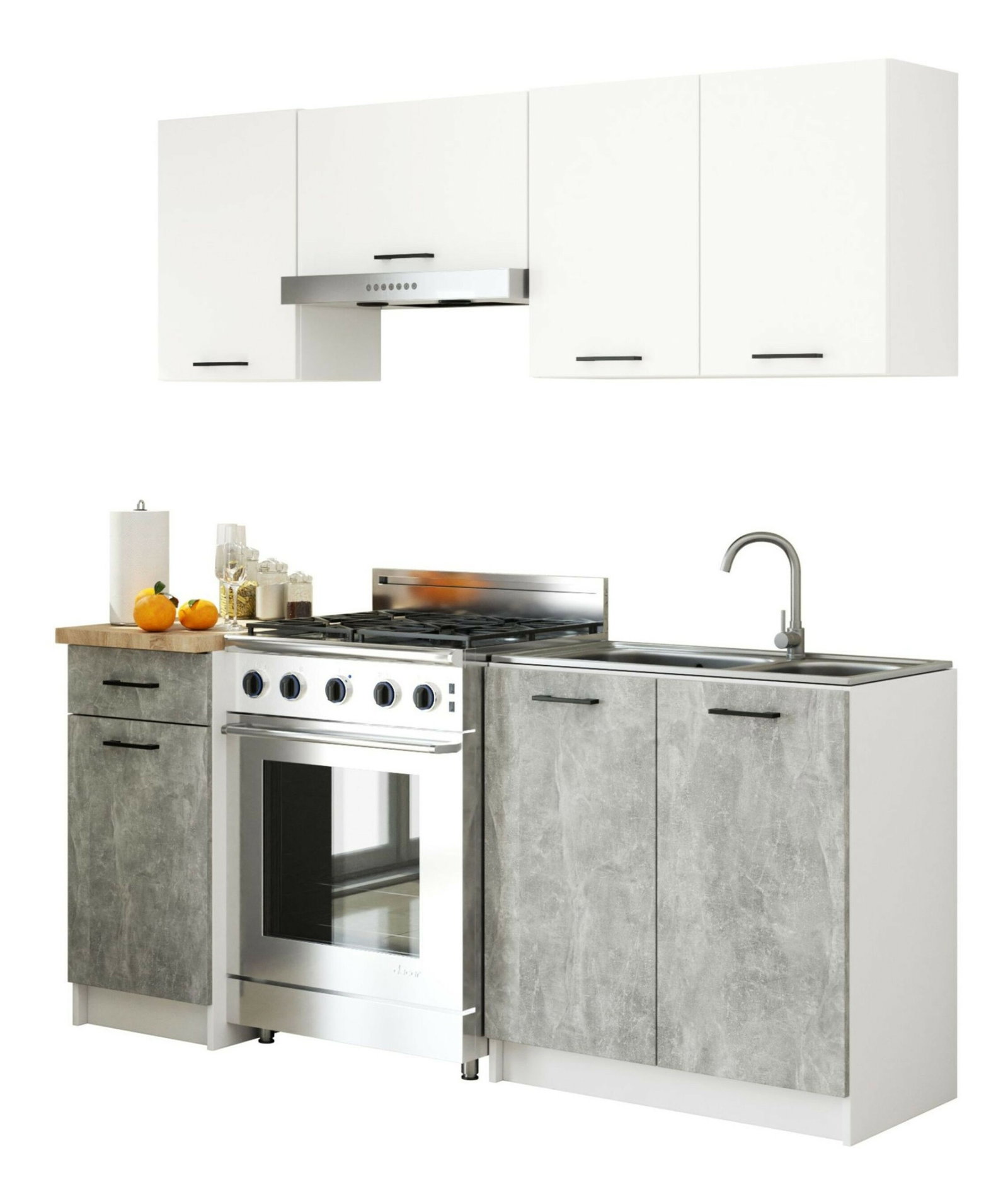 Set de bucătărie 180 cm Ozara (Alb + beton)
