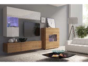 Mobilier living Calabria C3 (Alb + Stejar auriu) (fără iluminat)