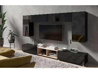 Mobilier living Calabria C23 BLACK (Negru + Stejar artisan) (fără iluminat)