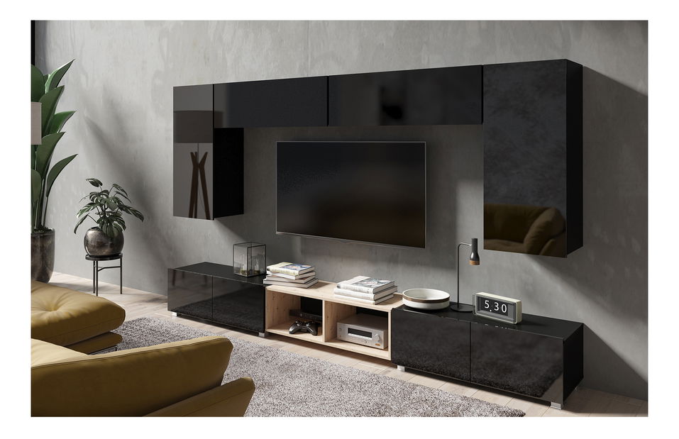 Set za dnevni boravak Calabria C23 BLACK (crna + hrast artisan) (bez rasvjete)