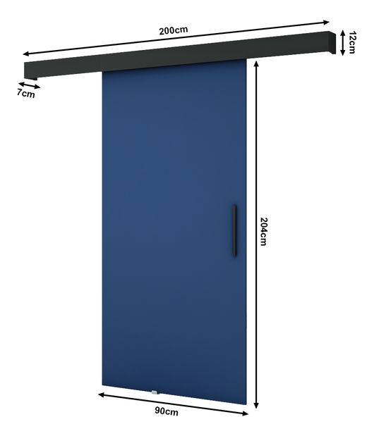 Posuvné dvere 90 cm Louis I (tmavomodrá + čierna matná + čierna matná)