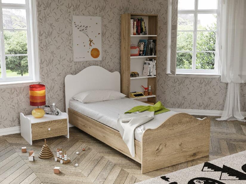 Egyszemélyes ágy 80 cm Bikavi 1 (tölgy + fehér) (ágyráccsal)