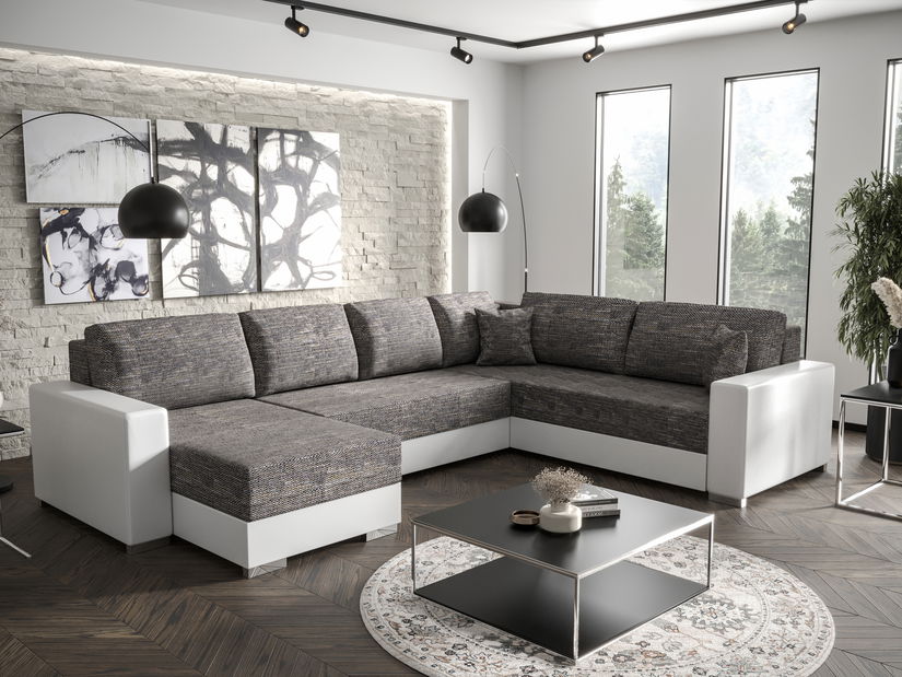 Kutna garnitura u obliku slova U Pearle 3 (bijela + siva) (D)