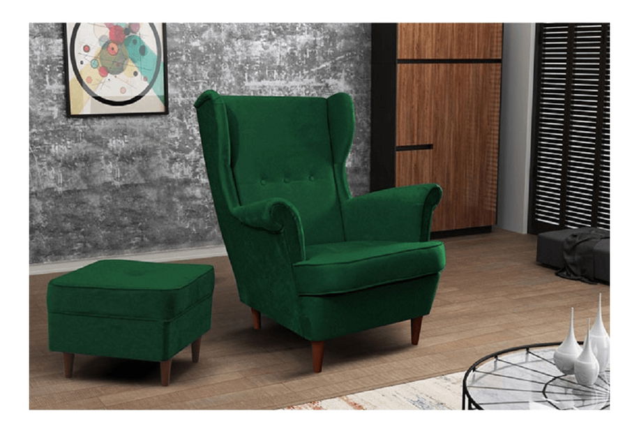 Kreslo Ušiak Rafaelo (zelená + orech) *bazár