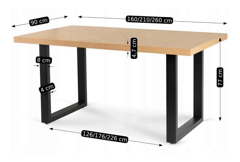 Blagovaonski stol na razvlačenje Escuchan (zlatni hrast + crna) (za 6 do 10 osoba)