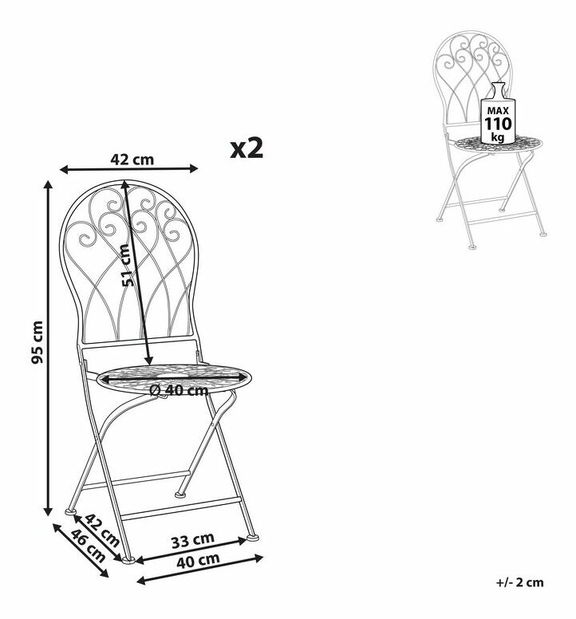 Set 2 buc scaune de grădină Seppi (alb) 