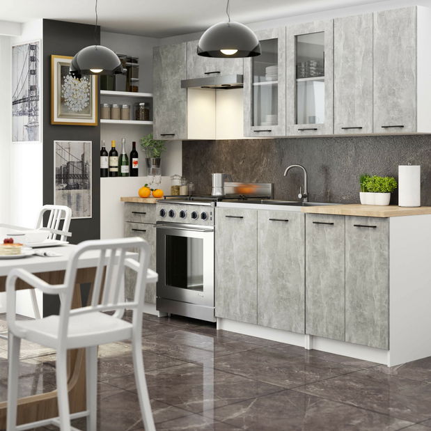 Vitrină de bucătărie superioară Organo 720 (alb + beton)