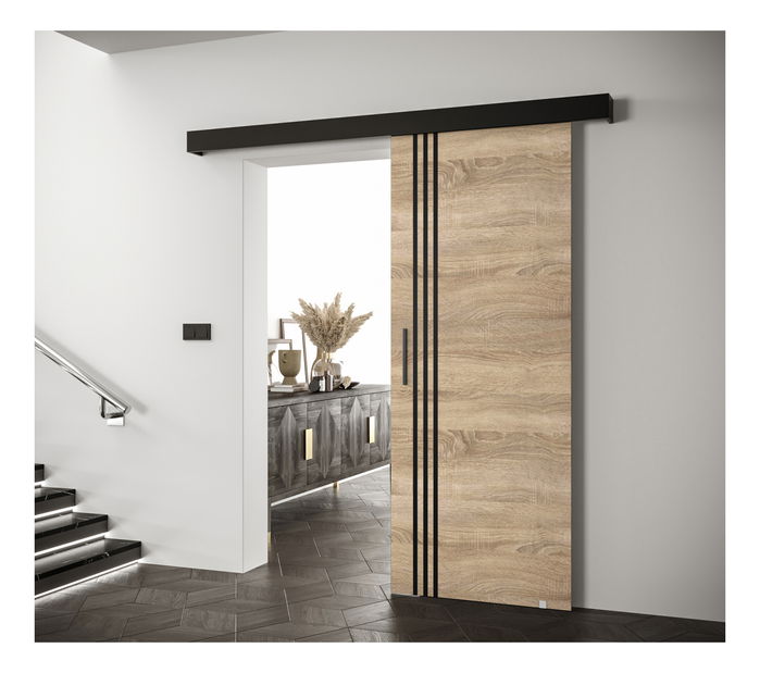 Uși culisante 90 cm Sharlene VI (stejar sonoma + negru mat + negru)