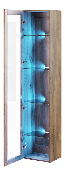 Vitrína 180 sklo Zylia (čierna + dub wotan) (osvetlenie LED modré)