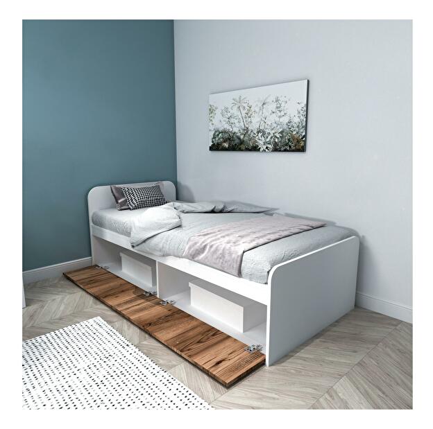 Egyszemélyes ágy 90 cm Levipo 2 (világos dió + fehér) (ágyráccsal)