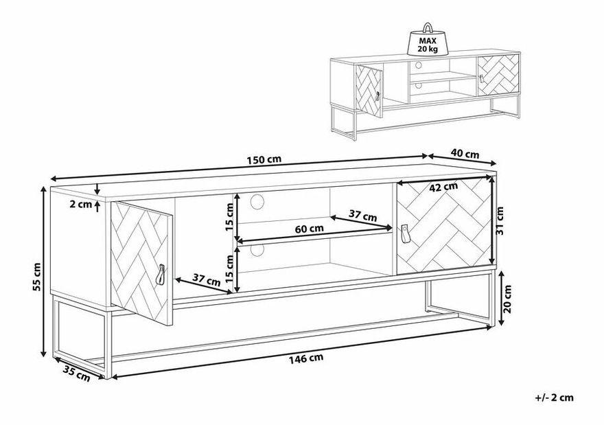 TV stolík/skrinka NAVVEA (tmavé drevo + biela)