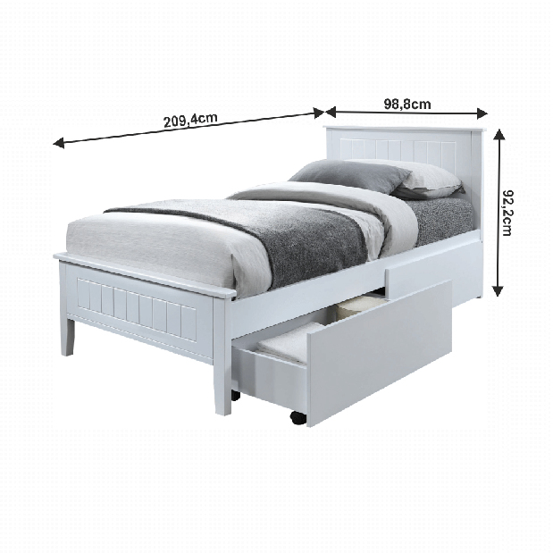 Egyszemélyes ágy 90 cm Minea (fehér) (ágyráccsal)