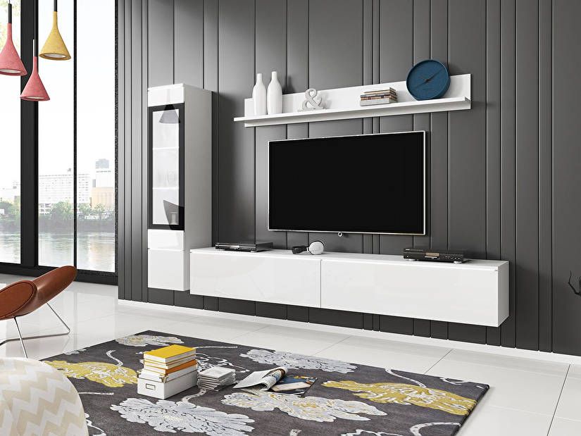 Mobilier living Selwyn I (Alb + Alb lucios ) (iluminat LED Alb)