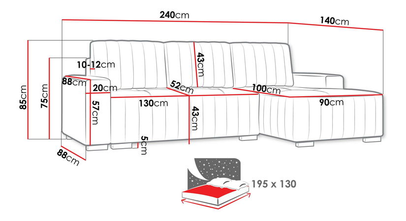 Kutna garnitura na razvlačenje s prostorom za odlaganje Salvatore (Manila 14) (L)