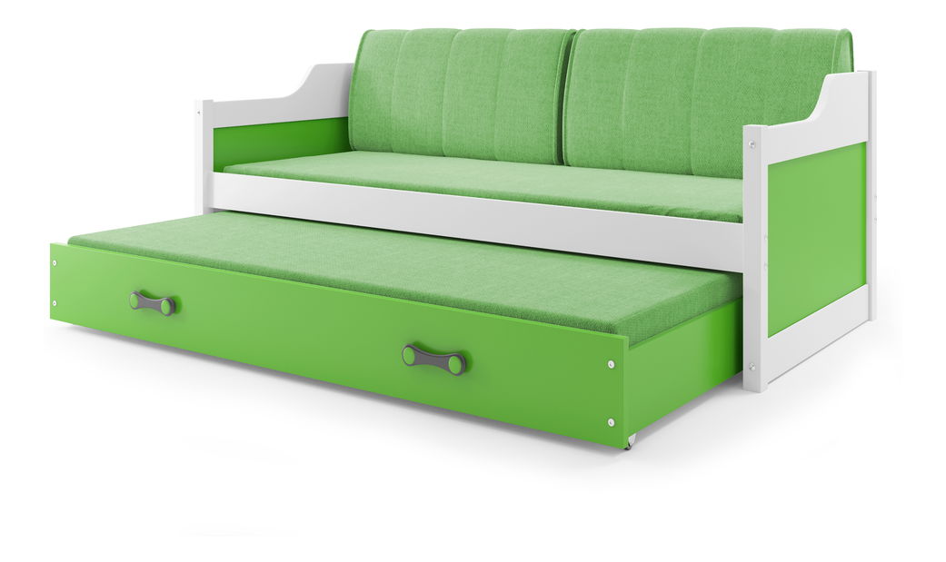 Krevet na razvlačenjet 90 x 200 cm Dimar (bijela + zelena) (s podnicom, madracem i prostorom za odlaganje)
